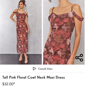 Pretty Little Thing Pink Cowl Neck Maxi Dress